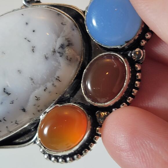 Gemstone Pendant Necklace – Opal, Carnelian & Chalcedony + 20" Silver Chain - Picture 8 of 10